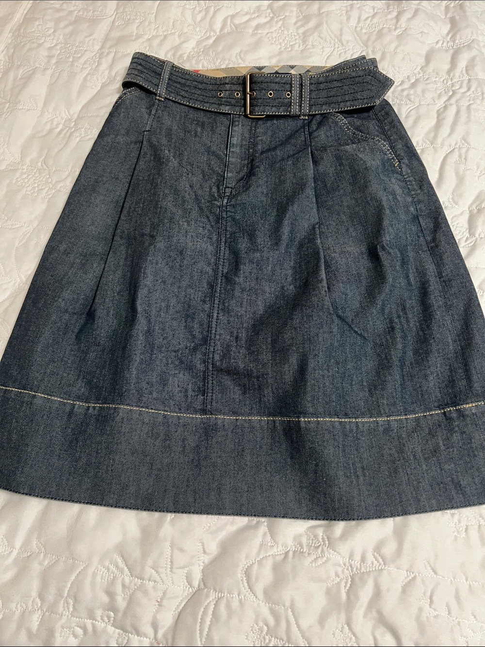 Burberry Dark Blue Denim A-Line Skirt with Matching Belt